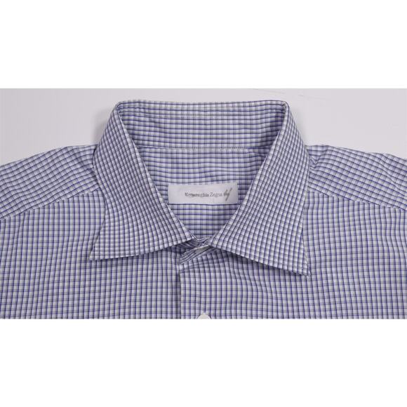 Ermenegildo Zegna Blue White Checkered Cotton Dress Shirt (43) 17-34 - Picture 5 of 7